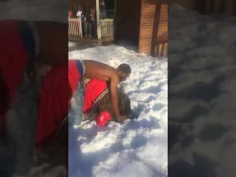 Hood fight Girl get beat up dude jump in