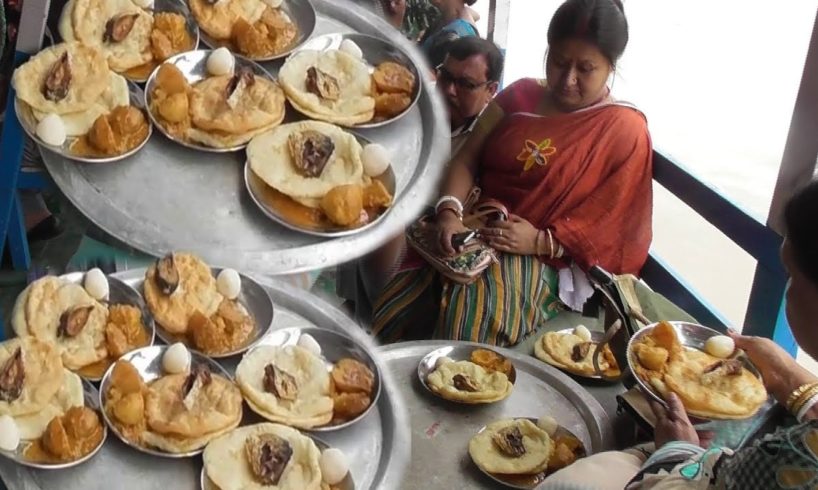 Indian Street Food | Nan Puri Making on Boat | People Enjoying Rainy Day Picnic On Vessel Boat