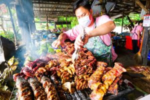 Thai Street Food - EXTREME BBQ MEAT TOUR in Chiang Mai, Northern Thailand | Thai Sausage and Laap!