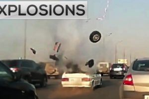 Car Explosion caught on dash camera! (Explosions of gas cylinders on dashcam)-Road accidents footage