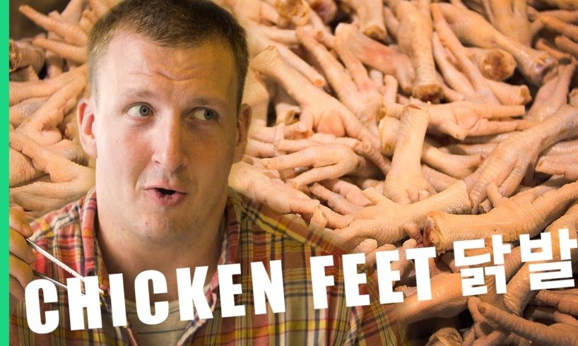 Eating SPICY CHICKEN FEET in South Korea