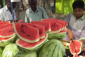 Juicy Healthy Watermelon & Papaya Street Fruits in Vellore Tamil Nadu South India