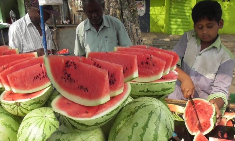 Juicy Healthy Watermelon & Papaya Street Fruits in Vellore Tamil Nadu South India