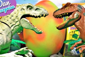 GIANT DINOSAUR SURPRISE EGG! 11 DINOSAUR ANIMALS SURPRISE TOYS 3D PUZZLES Indominus Rex fights T-Rex