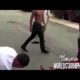 HOOD FIGHT : Big guy gets leaked by smaller dude