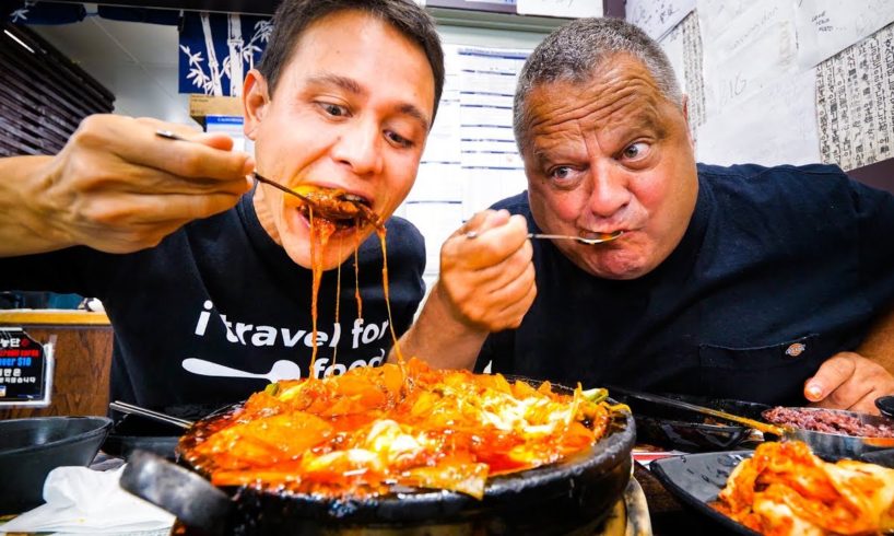 Korean Food in Los Angeles - 2 GIANT FLAMING CHEESE Ribs Cauldrons in Koreatown LA!