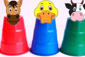 Learn Farm/ ZOO Wild Animals With Color Cups And Pj Mask/ Wrong Animal Heads and Color Paint