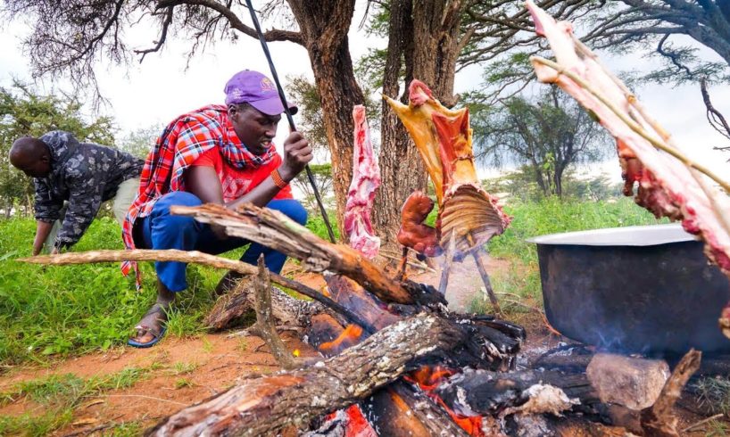 East African Food - He Gave Me The PRIZED DELICACY! [WARNING] - Goat Roast With Maasai in Kenya!