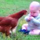 Funny Babies Meet Animals in The Small Garden - Baby Outdoor Videos