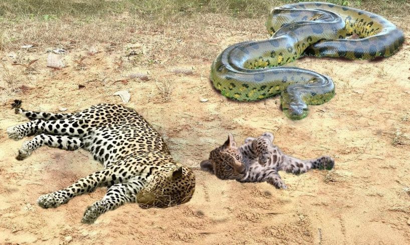 Mother Leopard Attack Giant Python To Protect Cub - Leopard vs Snake Python | Wild Animals Fights