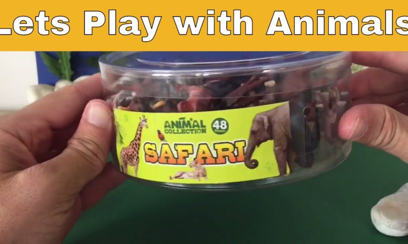 Play Time for Kids - 48 Safari Animal Toys, Bucket Full of Animals. Lions, Tigers, Zebras, Hippo etc