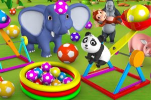 Gorilla & Panda Play Catapult Toy Soccer Balls with Animals - Zoo Forest Animals Fun Play Kids Video