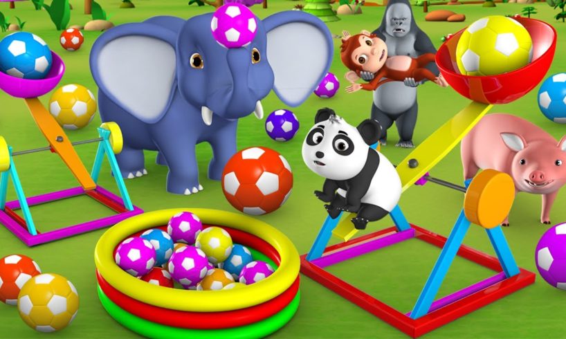 Gorilla & Panda Play Catapult Toy Soccer Balls with Animals - Zoo Forest Animals Fun Play Kids Video