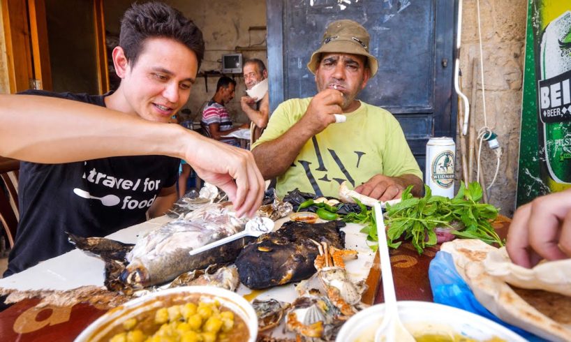 Eating PIG FISH + HUMMUS with Fishermen in Ancient Tyre! | Amazing Mediterranean Food!