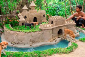 Abandoned Puppies Rescued And Build Castle Mud Dog House with Moat to Prevent Insect