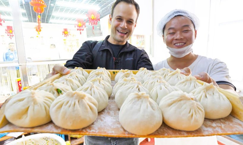 Most SATISFYING Chinese Street Food FACTORY (10,000 BAOZI/Day) + Muslim BREAKFAST Street Food China!