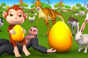 Funny Super Monkey Fight Zoo Animals to Dinosaur Golden Egg | 3D Cartoons for Children