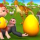 Funny Super Monkey Fight Zoo Animals to Dinosaur Golden Egg | 3D Cartoons for Children