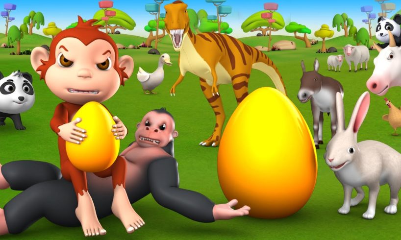 Funny Super Monkey Fight Zoo Animals to Dinosaur Golden Egg | 3D Cartoons for Children