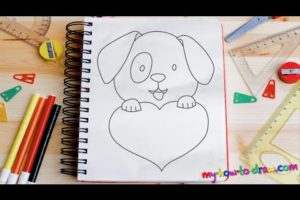 How to draw a Cute Puppy Love Heart - Easy step-by-step drawing lessons for kids