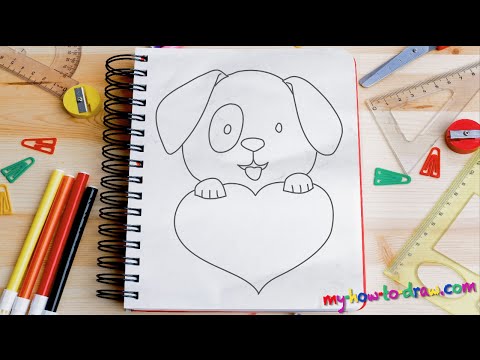 How to draw a Cute Puppy Love Heart - Easy step-by-step drawing lessons for kids