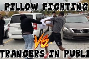 PILLOW FIGHTING STRANGERS IN PUBLIC| HOOD EDITION