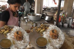 Indian Dhaba Menu - Rice with Dal - Veg Curry - Potato Bhajji - Beguni @ 40 rs Plate