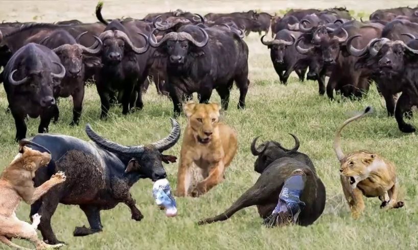 Power of Buffalo fights with Lion, Tiger  Super Heroes Elephant rescue Baboon from Leopard hunting