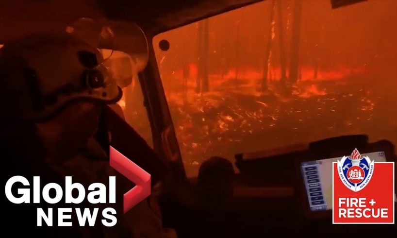 Australian firefighters capture terrifying moment truck becomes engulfed by a wildfire