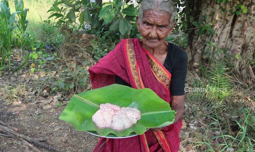 బామ్మా చేతి వంట | మేక మెదడు ఫ్రై  | Bheja Fry |Cleaning and Cooking in Village| Country foods