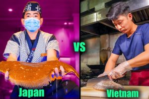 Bizarre FLATFISH Challenge!!! | JAPANESE CHEF Vs VIETNAMESE CHEF