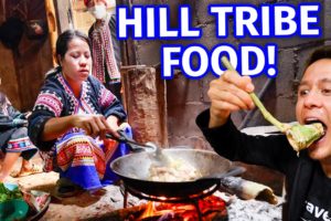 Hill Tribe Food!! WILD BANANA BLOSSOM with Lahu People - Mountain Village!
