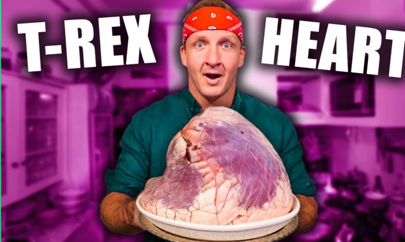 Massive DINO HEART!! Eating ONLY Animal Hearts for 24 Hours!! (Amazing Cooking Skills!!)