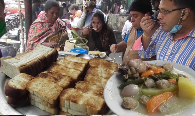 Office Time Street Lunch - Tasty Toast with Chicken Stew @ 60 rs Plate - Healthy Kolkata Street Food