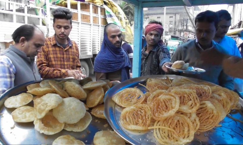 Ranchi People Enjoying Breakfast with Puri & Jilebi - Indian Street Food