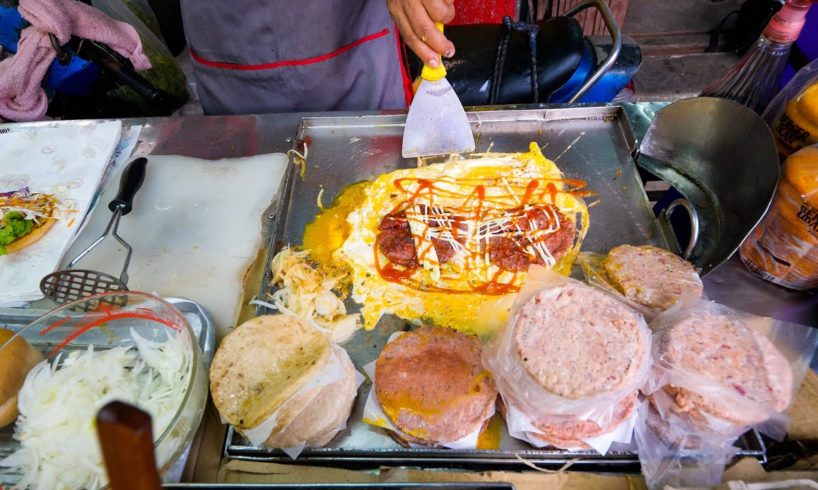 Street Burger Making!! ? SAUCY OMELET HAMBURGER! | Hat Yai, Thailand