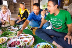 Thai Farm Food!! 3 HUGE VILLAGE MEALS - Unseen Thai + Lao Food on the Mekong River!!