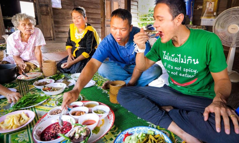 Thai Farm Food!! 3 HUGE VILLAGE MEALS - Unseen Thai + Lao Food on the Mekong River!!