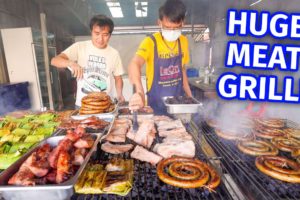 Thai Street Food - HUGE MEAT BBQ!! Sausage Coils + Curry Noodles in Mae Sariang, Thailand!