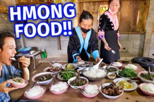 Ultimate HMONG HILL TRIBE FOOD!! Green Taro Stems + Roasted Duck at Shaman’s House!!