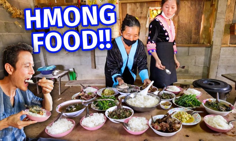 Ultimate HMONG HILL TRIBE FOOD!! Green Taro Stems + Roasted Duck at Shaman’s House!!