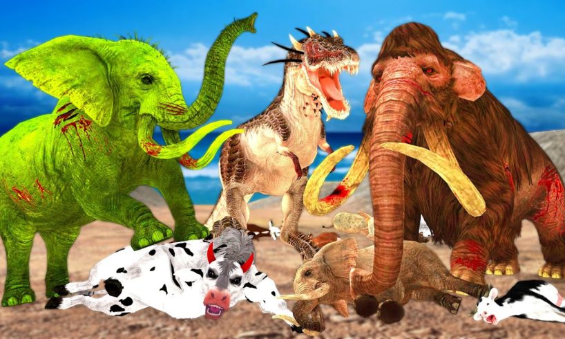 Zombie Mammoth VS Elephant Mammoth Animal Fight T-rex Dinosaur Chase Animal Revolt Epic Battle Video