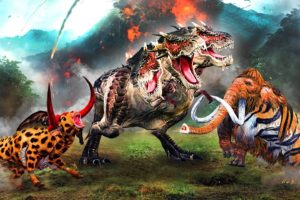 Dinosaur vs Mammoth Elephant Woolly Buffalo Cheetah Bull Fight 3 Headed T-rex Mammoth Animal Fight