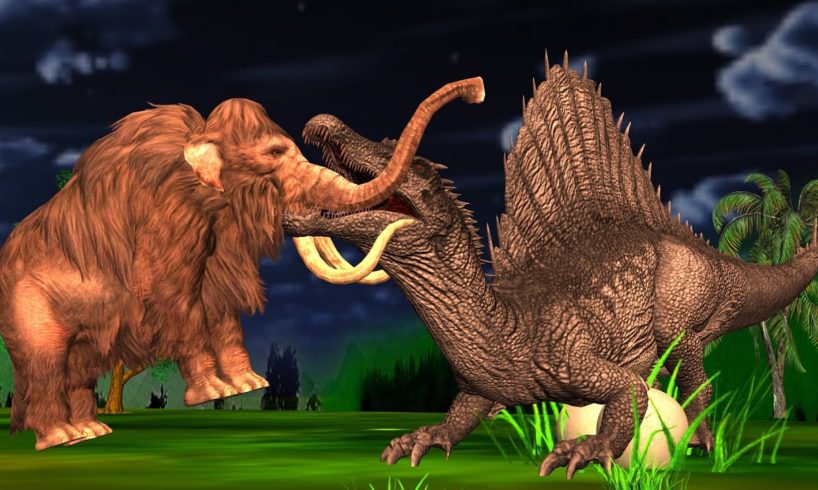 Spinosaurus Vs Woolly Mammoth Animal Fight | Dinosaur Spinosaurus Protects Egg From Angry Mamot