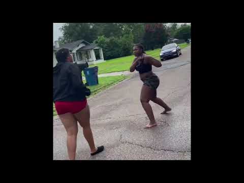 Street brawl in the hood big girl takes down 2! *girl fight*