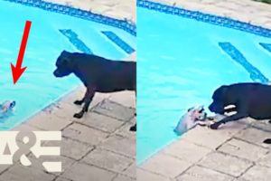 Terrier RESCUES Toy Pomeranian Nearly Drowning in the Pool | An Animal Saved My Life | A&E #shorts
