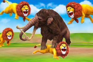Woolly Mammoth Elephant vs Giant lions Animal Fight | Zombie Mammoth Rescue Cow From Lions