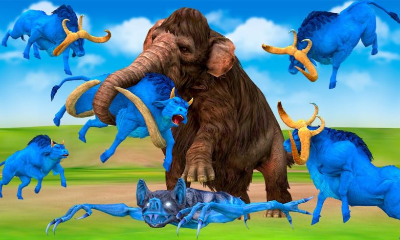 Woolly Mammoth Elephant vs Zombie Bulls Animal Fight | Big Bulls Transformation into Zombie Bulls