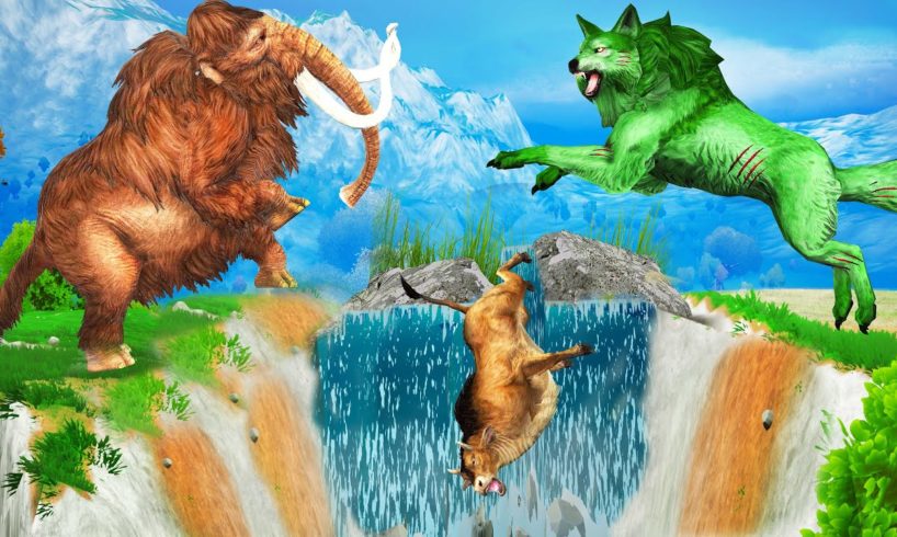 Woolly Mammoth Vs Giant Wolf Fight Buffalo Saved by Mammoth Elephant Animal Fights Epic Battle Video