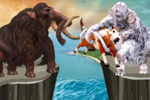 Woolly mammoth vs Zombie White Mammoth Elephant Animal Fight | Mammoth Saves Cartoon Cow From Wolf
